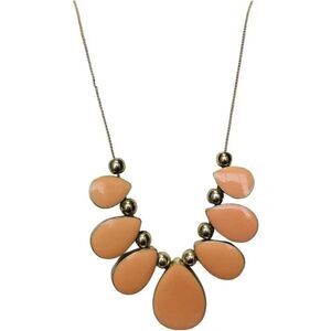 Vintage Women’s Peach Orange Teardrop Element Gold Tone Statement Necklace 21”